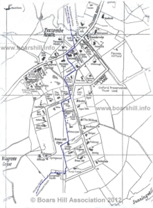 Boars Hill – southern part showing Fox Lane and Lincombe Lane (parish boundary marked with pecked blue line)